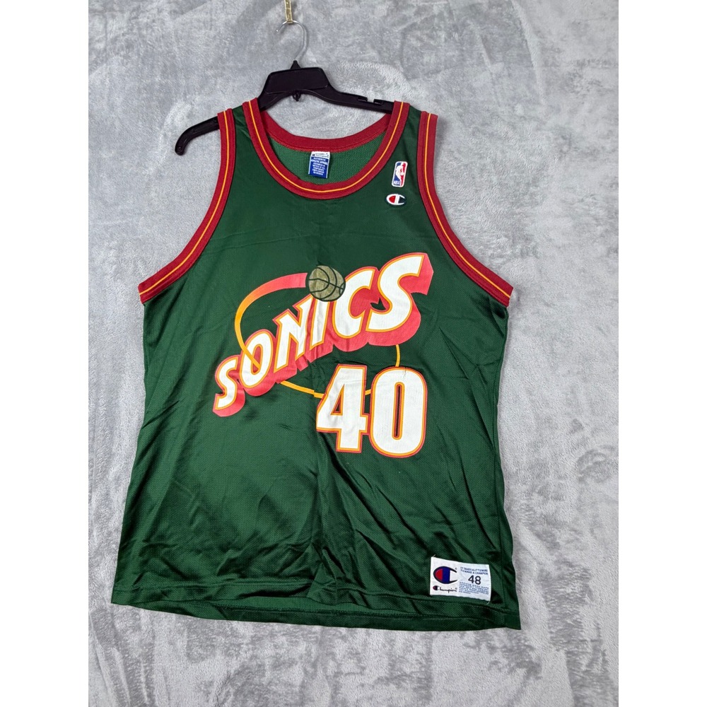 Vintage Champion Jersey Mens 48 Green Seattle SuperSonics Shawn Kemp 40 NBA